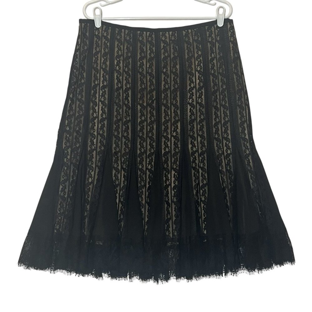 Ann Taylor Loft Pleated Mid Skirt Size 14 Black Lace Cocktail Gothic New